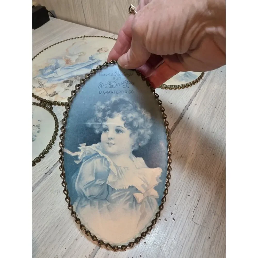 Vtg Victorian Flue Picture Woman Children Wall Decor Gallery Wall Set Of 4